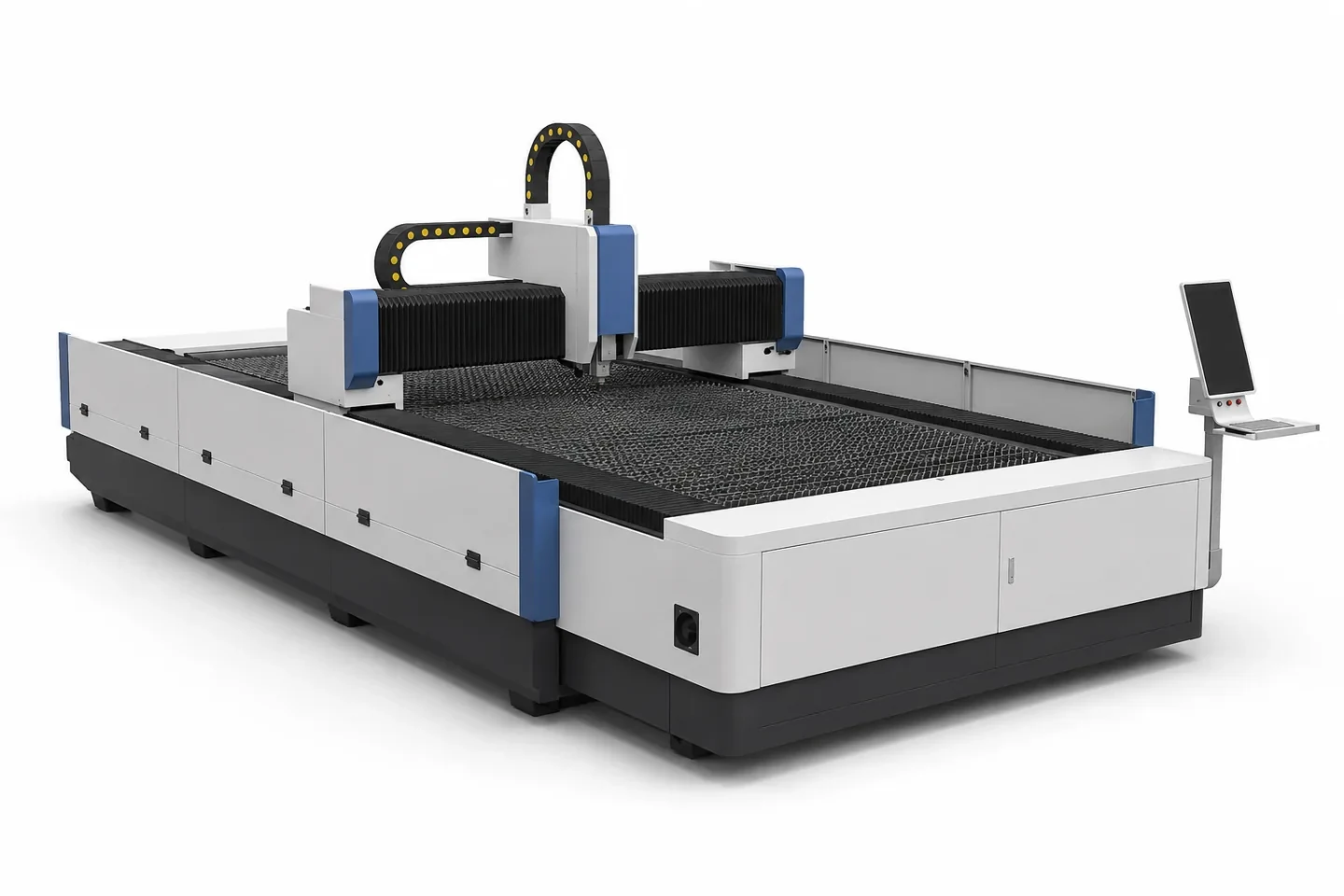 Semi-Enclosed Fiber Laser Cutting Machine — Configuration visualization; final enclosure design subject to engineering review